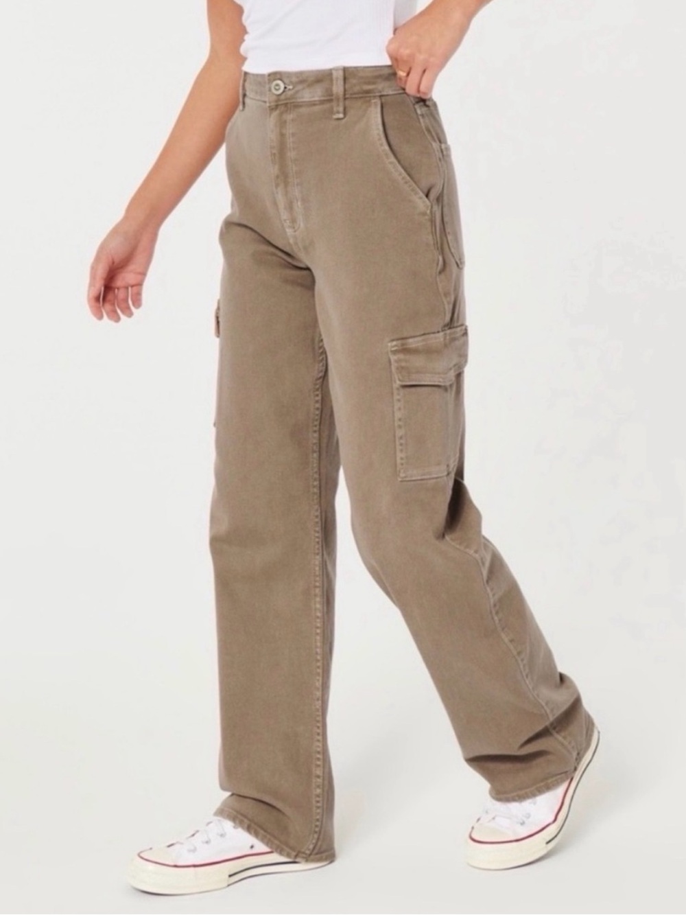 Hollister Ultra High Rise Dad Jean Cargo Brown Jeans Short